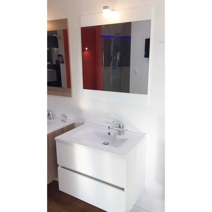 Meuble Rosaly 70 Cm Avec Plan Vasque Et Miroir – Blanc à Meuble Salle De Bain Blanc Laqué Brillant