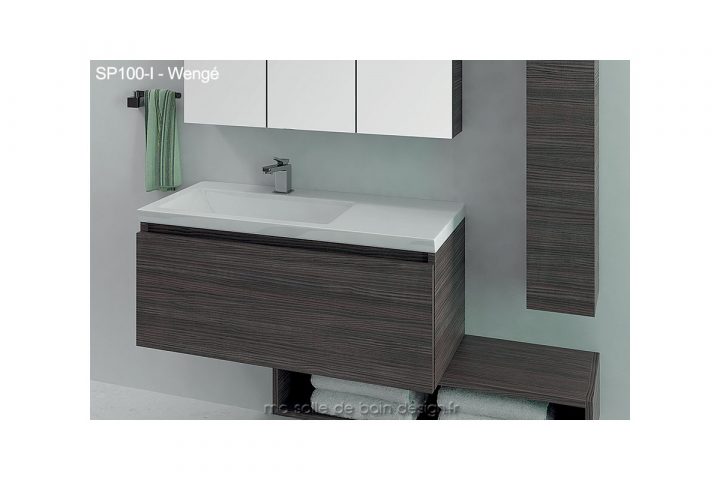 Meuble Salle De Bain 100 Cm Suspendu Avec Lavabo Encastré – Sp100-I à Meuble Salle De Bain Wengé