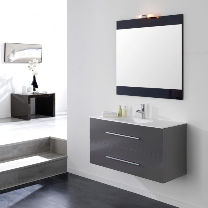 Meuble Salle De Bain Ancomalin 100 Suspendu Gris pour Meuble Salle De Bain Gris Laqué