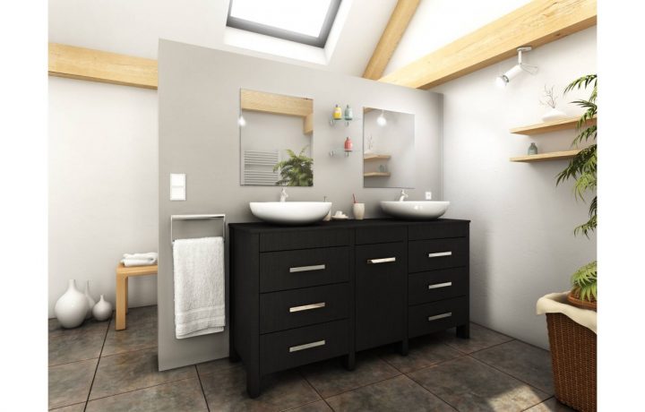 Meuble Salle De Bain Bois Noir + 2 Vasques + 2 Miroirs Roma destiné Meuble Salle De Bain Placo Meuble Salle De Bain Bois Noir + 2 Vasques + 2 Miroirs Roma destiné Meuble Salle De Bain Placo