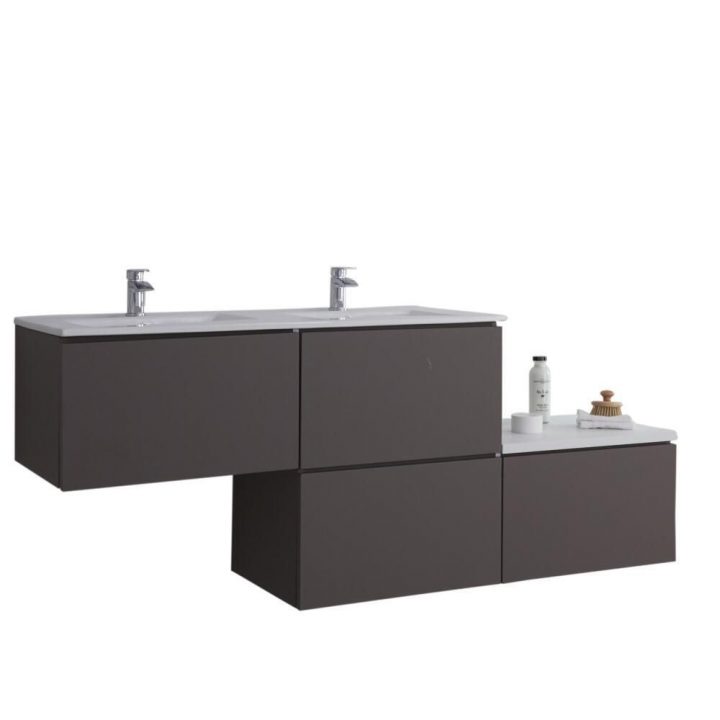 Meuble Salle De Bain Double Vasque Encastrée Gris Mat Newington – 180Cm destiné Meuble Salle De Bain Noir Mat