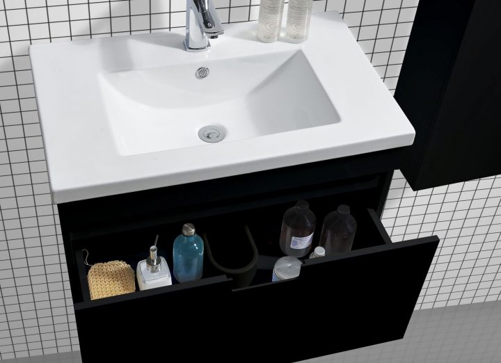 Meuble Salle De Bain Glossi Noir 75 pour Meuble Salle De Bain Noir Mat