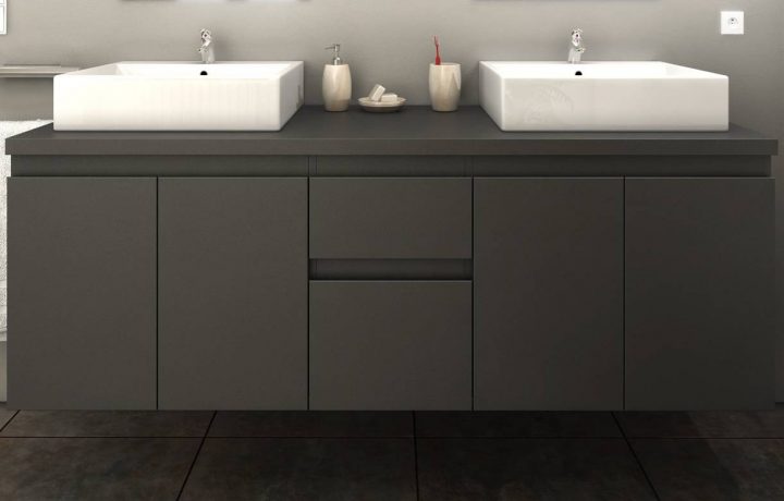 Meuble Salle De Bain Gris Mat 4 Portes 2 Tiroirs 2 Vasques 2 dedans Meuble Salle De Bain Noir Mat
