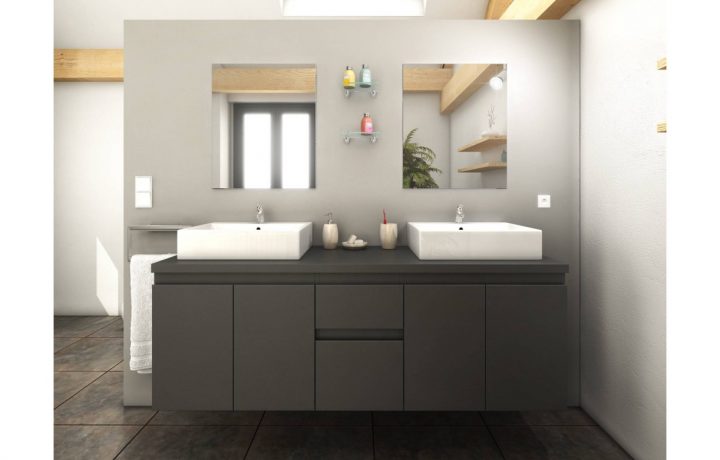 Meuble Salle De Bain Gris Mat 4 Portes 2 Tiroirs 2 Vasques concernant Meuble Salle De Bain Placo Meuble Salle De Bain Gris Mat 4 Portes 2 Tiroirs 2 Vasques concernant Meuble Salle De Bain Placo