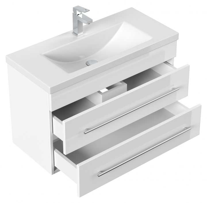 Meuble Salle De Bain Mars 800 Slimline Blanc Brillant à Armoir Salle De Bain