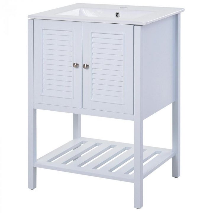 Meuble Salle De Bain – Meuble Sous-Vasque – Vasque Incluse – Placard 2  Portes Persiennes + Étagère Inférieure – Dim. 61L X 47L X 87H Cm – Mdf serapportantà Armoir Salle De Bain