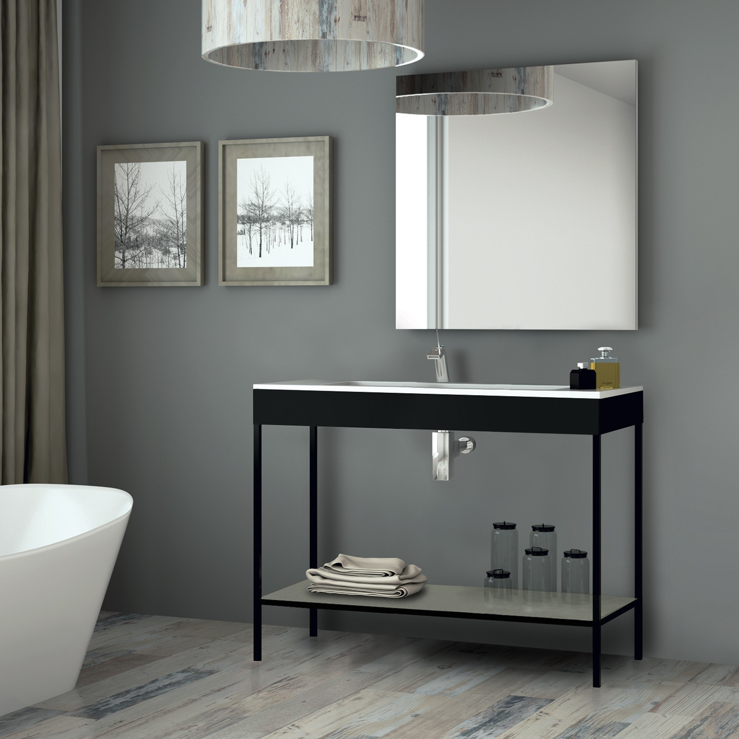Meuble Salle De Bain Noir 120 Cm + Vasque Céramique, Metal à Meuble Salle De Bain Noir Laqué
