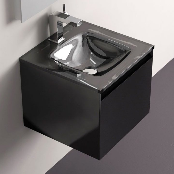 Meuble Salle De Bain Noir 40 Cm, 1 Tiroir, Plan Verre, Glass concernant Meuble Salle De Bain Profondeur 40 Cm