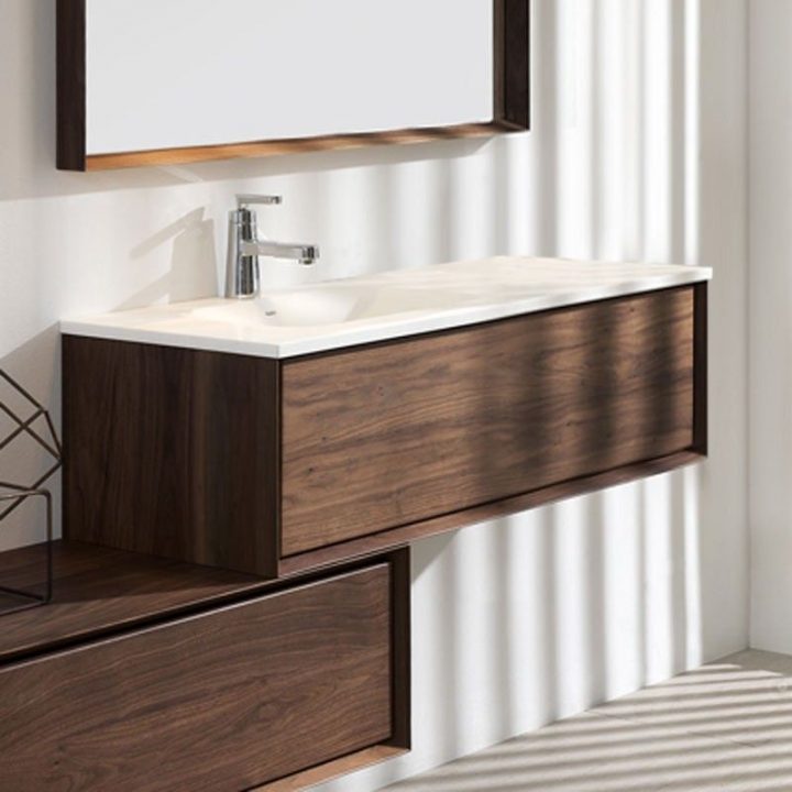 Meuble Salle De Bain Noyer 100 Cm, 1 Tiroir, Vasque destiné Meuble Salle De Bain