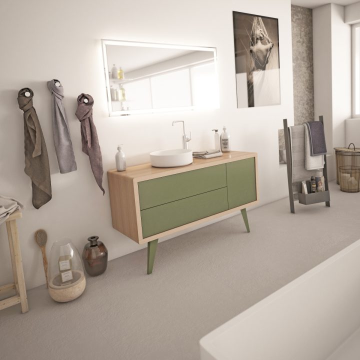 Meuble Salle De Bain Rétro Scandinave 130 Cm Iseo intérieur Meuble Salle De Bain À Poser Au Sol