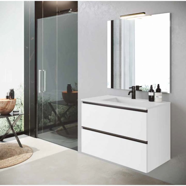 Meuble Salle De Bain Suspendu Et Vasque 80Cm Blanc concernant Stratifié Haute Pression Salle De Bain Mural