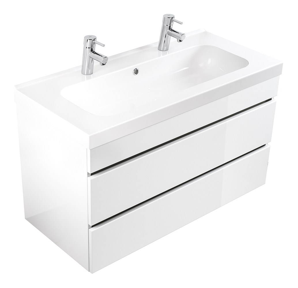 Meuble Salle De Bain Talis 100 Double Vasque Blanc Tiroirs concernant Vasque 100 Cm 2 Robinets