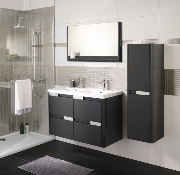 Meuble "Salsa" Gris + Vasque L. 100 X H. 62 X P.45 Cm avec Salle De Bain Brico Depot