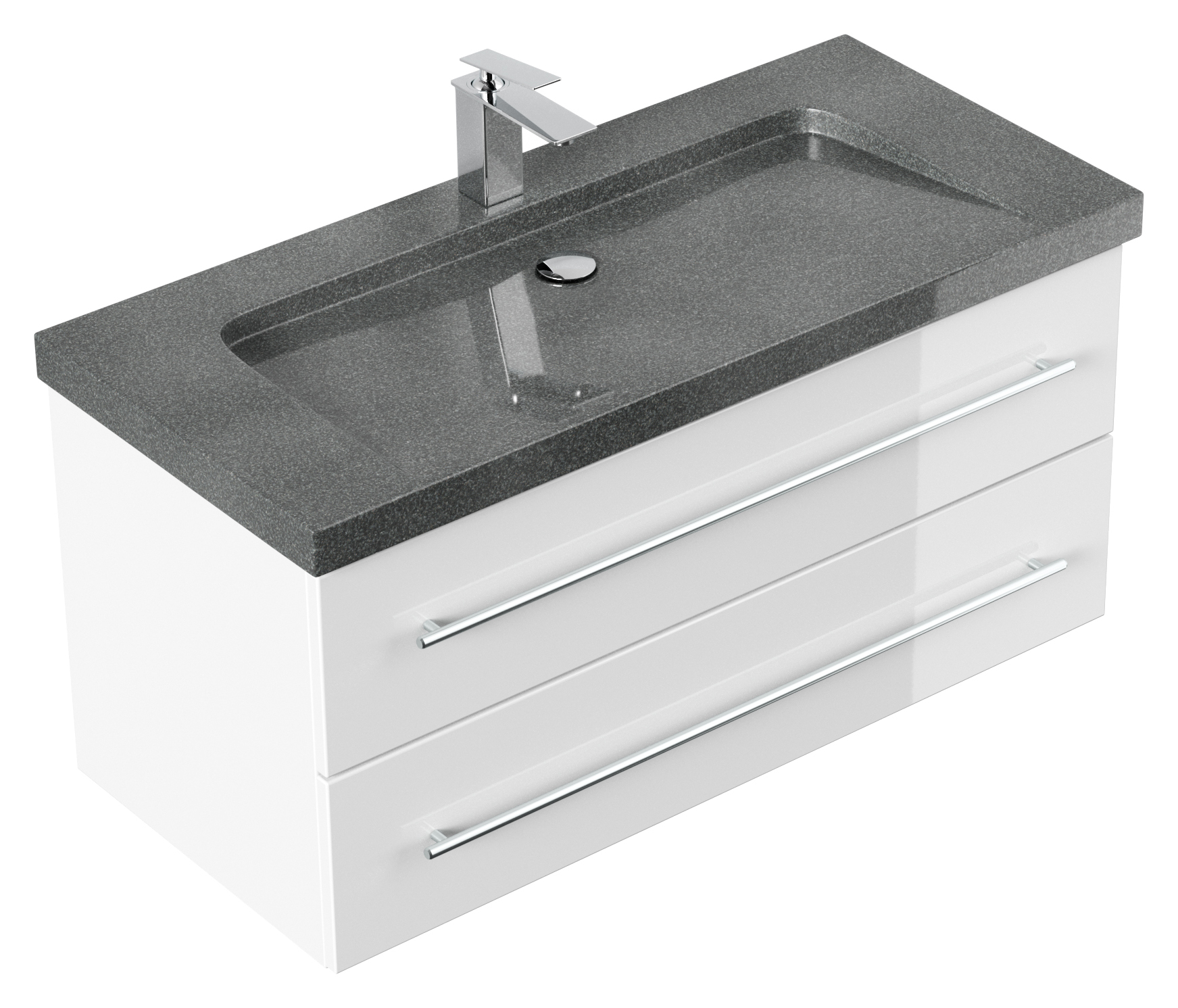 Meuble Sdb Damo Blanc Brillant Avec Simple Vasque En Granit G654, 100 Cm dedans Meuble Salle De Bain 120 Cm Simple Vasque