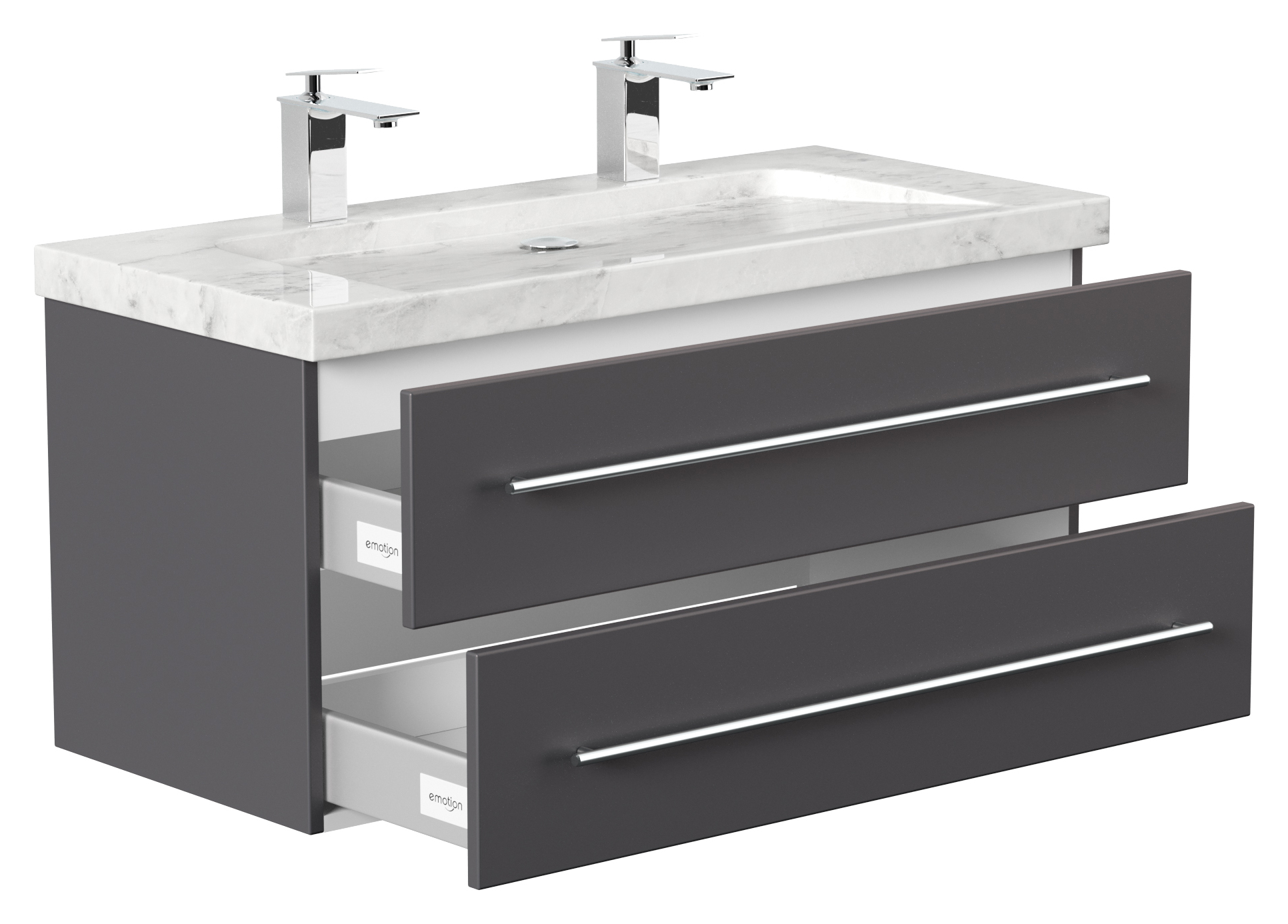Meuble Sdb Damo En Anthracite Avec Une Vasque En Marbre Carrara White 100Cm serapportantà Vasque 100 Cm 2 Robinets