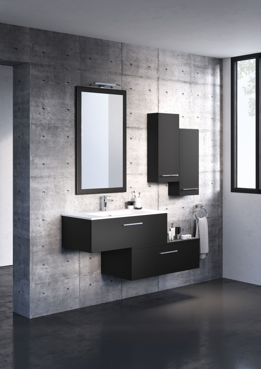 Meuble Simple Vasque Swing 90 Cm Opale Noir tout Meuble Salle De Bain 120 Cm Simple Vasque