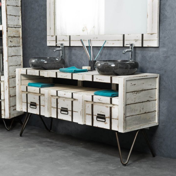 Meuble Sous Vasque (Double Vasque) En Bois (Mindi) Massif à Meuble Salle De Bain Metal Meuble Sous Vasque (Double Vasque) En Bois (Mindi) Massif à Meuble Salle De Bain Metal