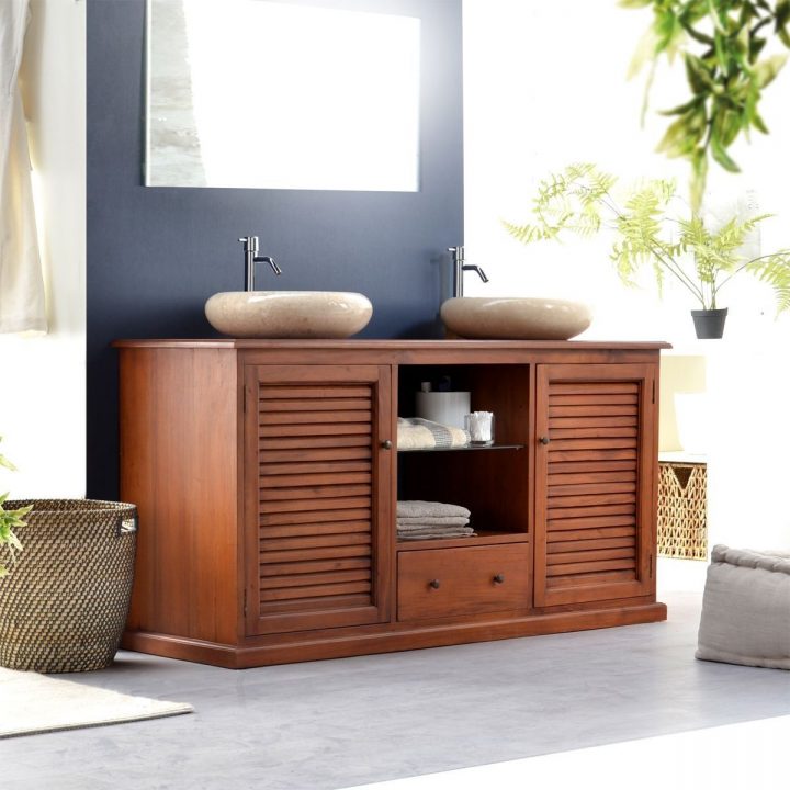 Meuble Sous Vasque En Bois D'acajou Loggia Acajou Tikamoon encequiconcerne Meuble Sdb Pas Cher
