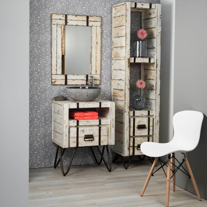 Meuble Sous Vasque (Simple Vasque) En Bois (Mindi) Massif avec Meuble Salle De Bain Metal Meuble Sous Vasque (Simple Vasque) En Bois (Mindi) Massif avec Meuble Salle De Bain Metal