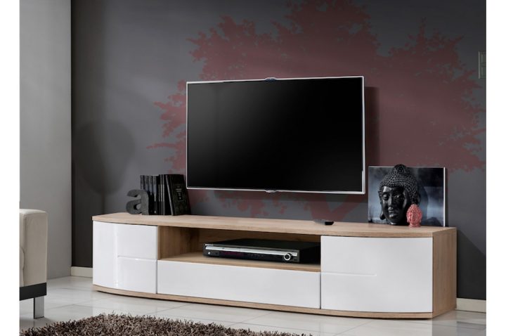 Meuble Tele Bas Blanc Laqué Et Bois 1M90 Pour Salon à Meuble Télé Blanc Meuble Tele Bas Blanc Laqué Et Bois 1M90 Pour Salon à Meuble Télé Blanc