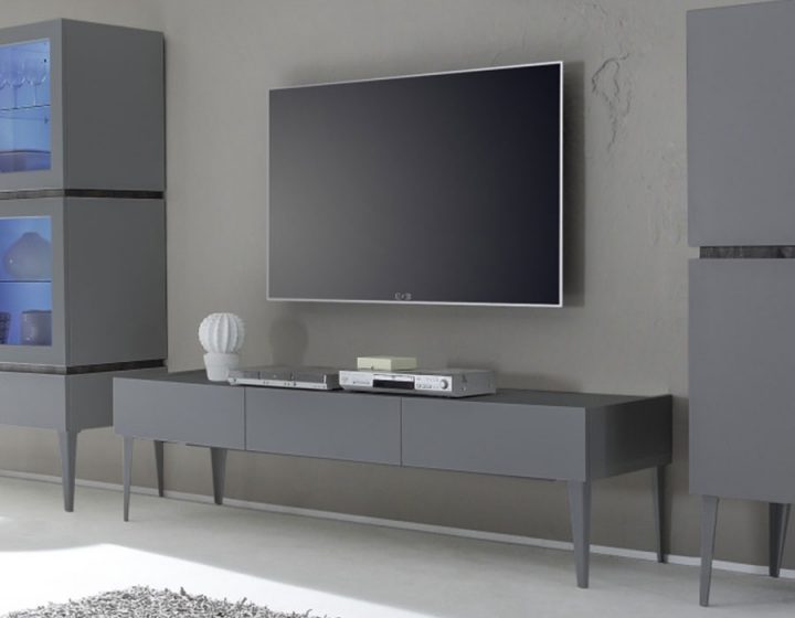 Meuble Télé Laqué Gris Ou Blanc Mat 3 Tiroirs Legos 2 encequiconcerne Meuble Télé Haut