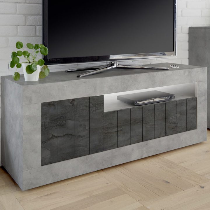 Meuble Télé Moderne Gris Effet Béton Mabel 7 encequiconcerne Meuble Tele Haut