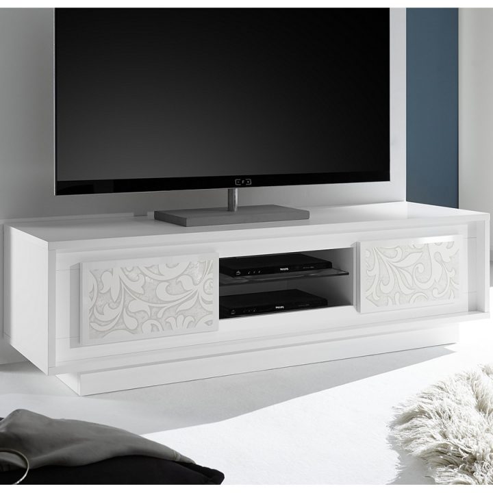 Meuble Télévision Blanc Laqué Mat Avec Motifs | Kasalinea pour Meuble Télé Blanc Laqué Meuble Télévision Blanc Laqué Mat Avec Motifs | Kasalinea pour Meuble Télé Blanc Laqué