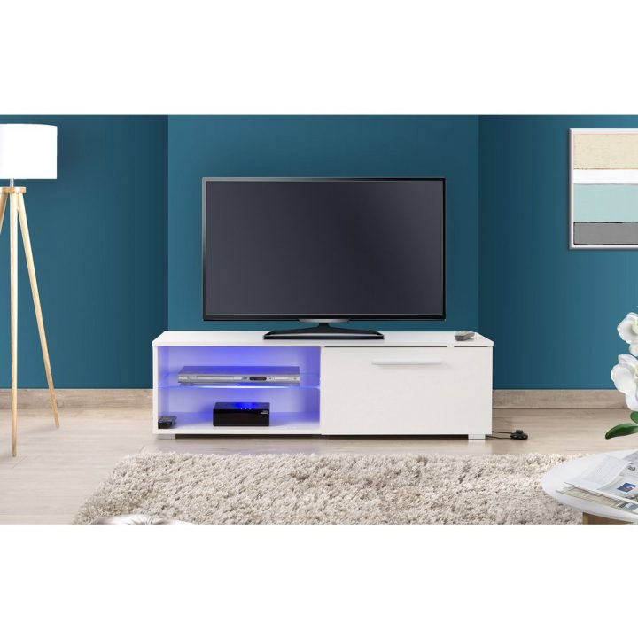 Meuble Tv 120 Cm Avec Led Blanc – Tays à Meuble Tv Fermé