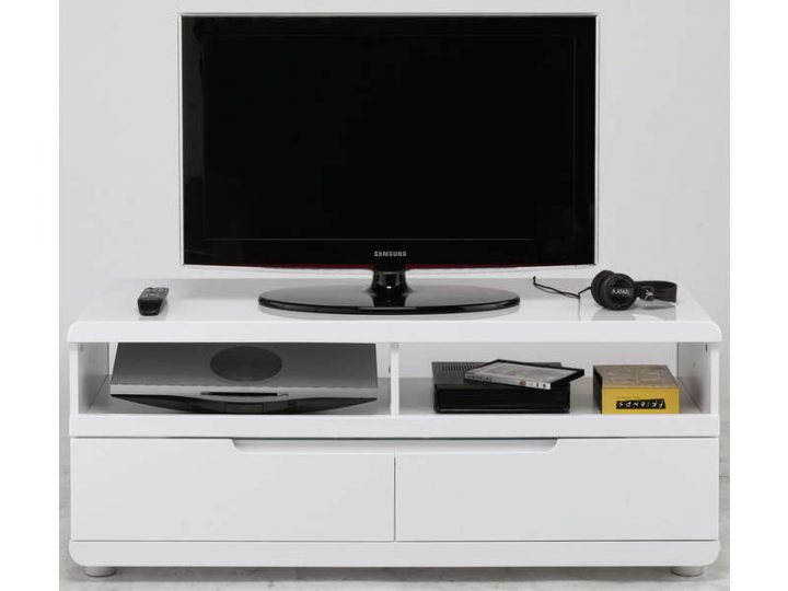 Meuble Tv 120 Cm Finition Laqué Bel Air Coloris Blanc à Meuble Télé Conforama