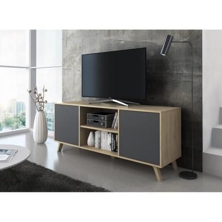 Meuble Tv 140 Avec 2 Portes Uxia Structure Blanc Et Portes encequiconcerne Meuble Tv Gris Anthracite