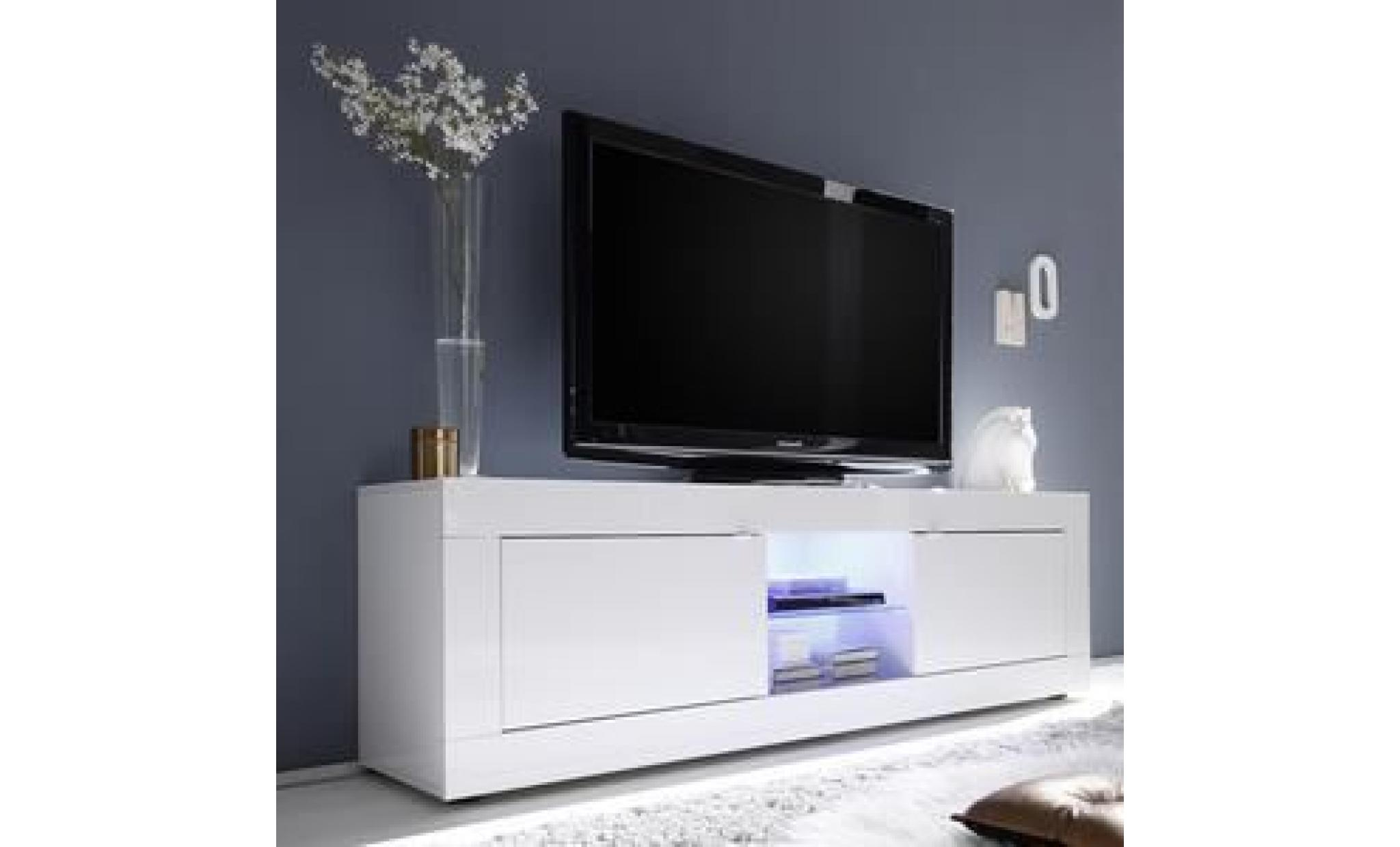 Meuble Tv 180 Cm Blanc Laqué Design Focia 2 Sans Éclairage Blanc serapportantà Meuble Télé Pas Cher
