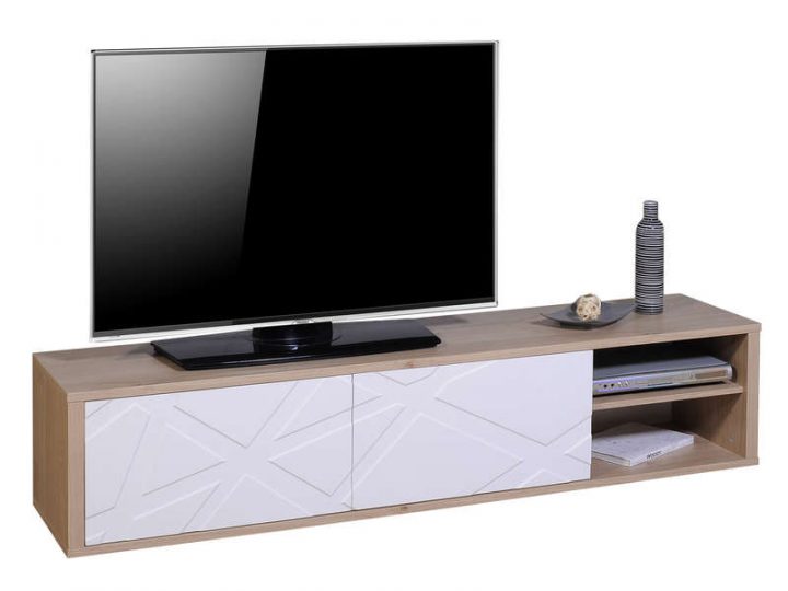 Meuble Tv 180 Cm Graphik Coloris Chêne/Blanc – Vente De concernant Meuble Télé Conforama