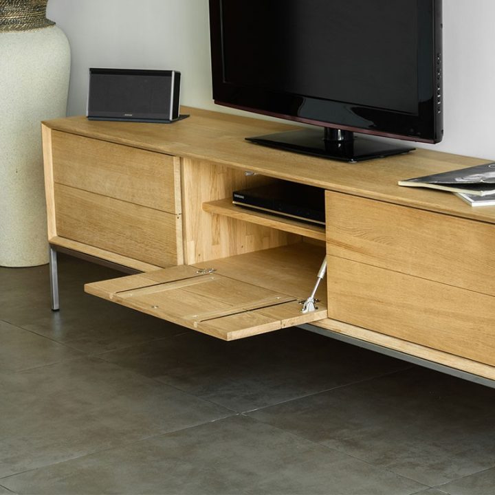 Meuble Tv 2 Tiroirs 1 Porte "Kubico" Chêne Massif intérieur Meuble Belge