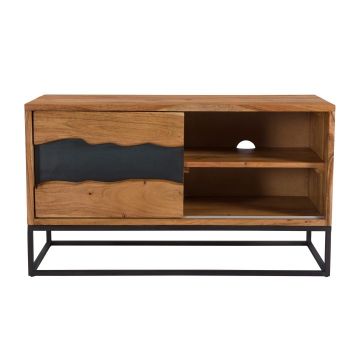 Meuble Tv Alabama En Bois Et Métal Noir destiné Meuble Tv Metal Noir