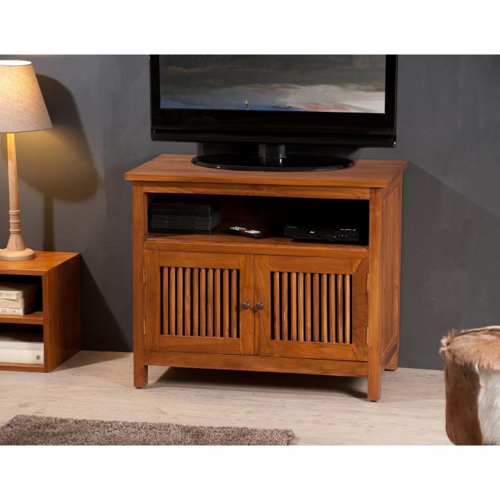 Meuble Tv Avec 2 Portes Persiennes Rustique Marron En Bois destiné Meuble Tv 110 Cm Teck Meuble Tv Avec 2 Portes Persiennes Rustique Marron En Bois destiné Meuble Tv 110 Cm Teck