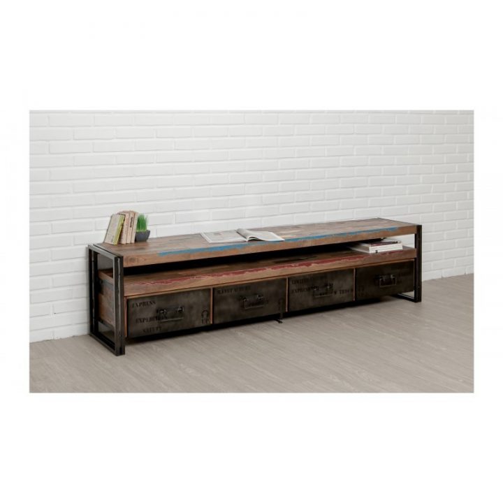 Meuble Tv Bas 4 Tiroirs 1 Niche Industriel 210 Cm Noah En dedans Meuble Tv 110 Cm Teck Meuble Tv Bas 4 Tiroirs 1 Niche Industriel 210 Cm Noah En dedans Meuble Tv 110 Cm Teck