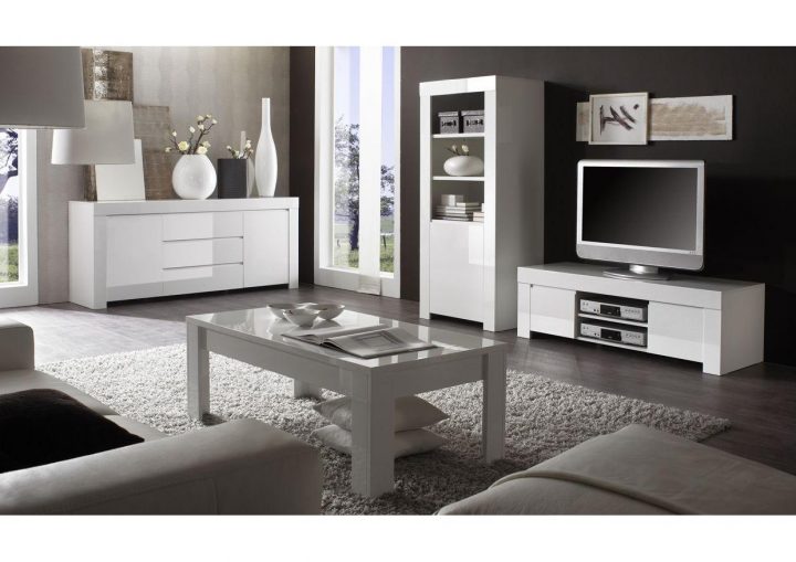 Meuble Tv Bas Contemporain Laqué Blanc avec Meuble Tv Table Basse Assorti