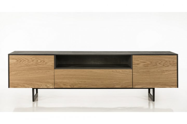Meuble Tv Bas / Industriel : Bois Et Métal Noir Brighton – Hellin destiné Meuble Tv Metal Noir