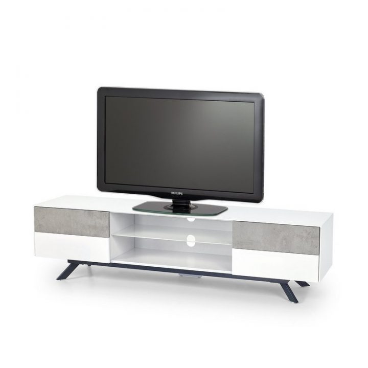 Meuble Tv Béton Et Blanc Laque 4 Tiroirs 180Cm Astani concernant Meuble Télé Blanc Laqué Meuble Tv Béton Et Blanc Laque 4 Tiroirs 180Cm Astani concernant Meuble Télé Blanc Laqué