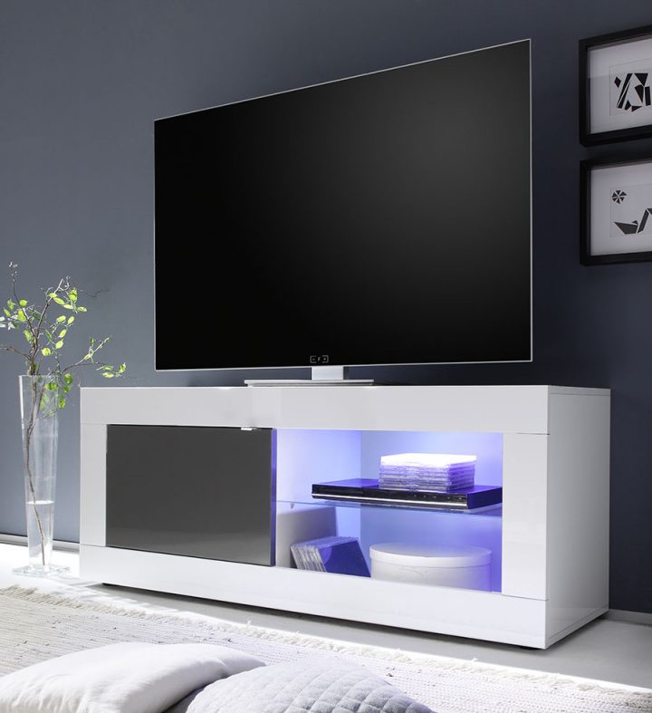 Meuble Tv Blanc Et Gris Laqué Design Felino 3 destiné Meuble Tv Suspendu Blanc Laqué