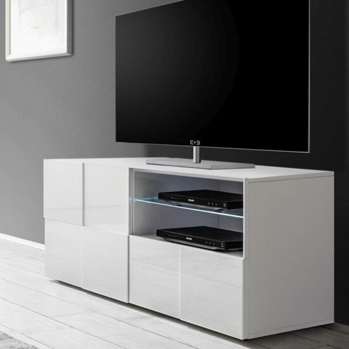 Meuble Tv Blanc Laqué Brillant | Sofamobili intérieur Meuble Télé Blanc Laqué