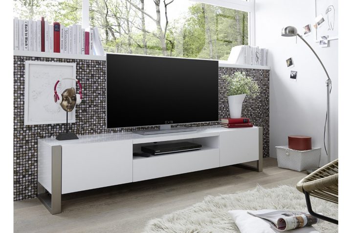 Meuble Tv Blanc Laqué Mat Design – Trendymobilier à Meuble Télé Blanc