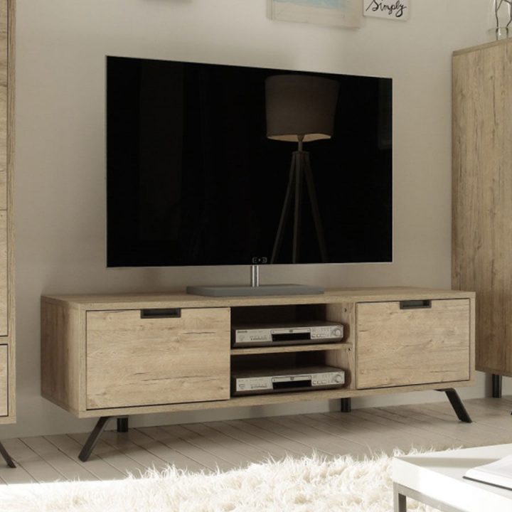 Meuble Tv Bois Et Metal, Banc Tv Bois, Petit Meuble Television pour Meuble Tele Moderne