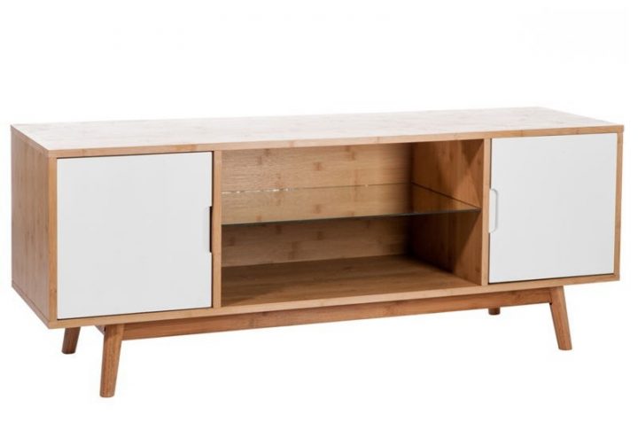 Meuble Tv Bois Naturel/Blanc 130X38X50Cm Jolipa J-Line By concernant Meuble Tv Scandinave Pas Cher