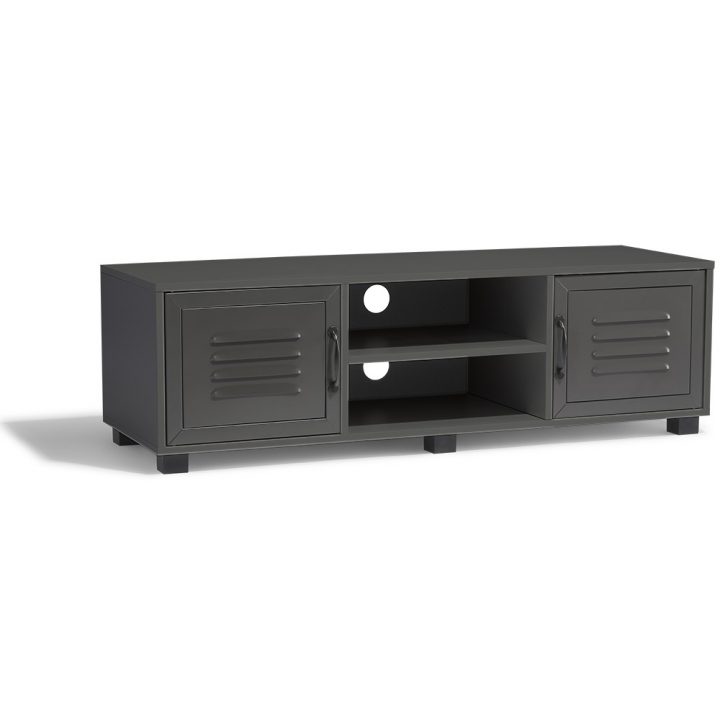 Meuble Tv Brooklyn Gris Anthracite 2 Portes Et 2 Niches pour Meuble Tv Metal Noir