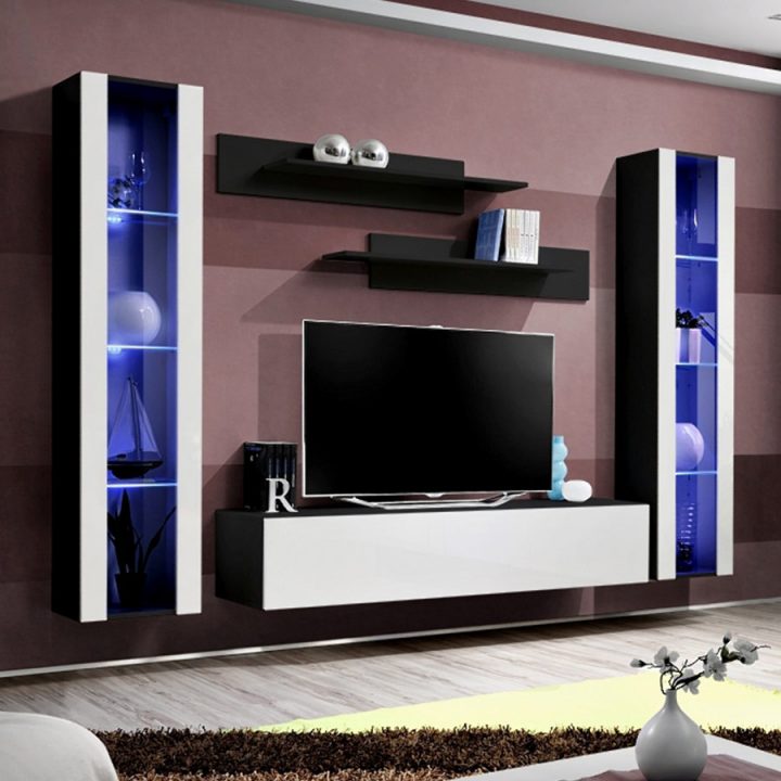 Meuble Tv Complet Noir Et Blanc Janina destiné Meuble Télé Pas Cher Meuble Tv Complet Noir Et Blanc Janina destiné Meuble Télé Pas Cher