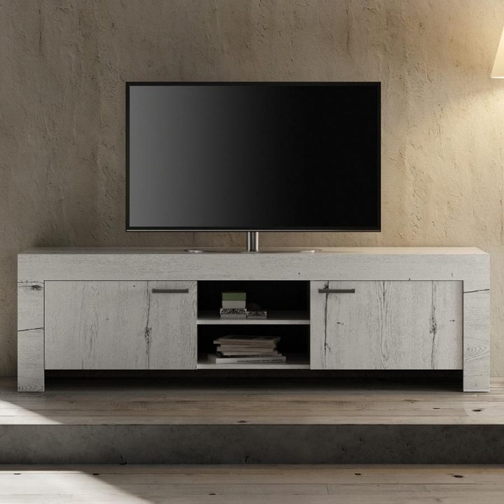 Meuble Tv Contemporain Couleur Chêne Blanchi Romane 2 concernant Meuble Tv Couleur Chene