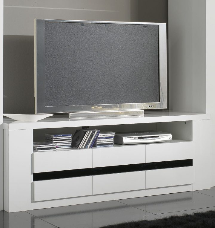 Meuble Tv D Angle Blanc Laqué Meuble Tv Blanc Et Bois intérieur Meuble Tv Amplifié