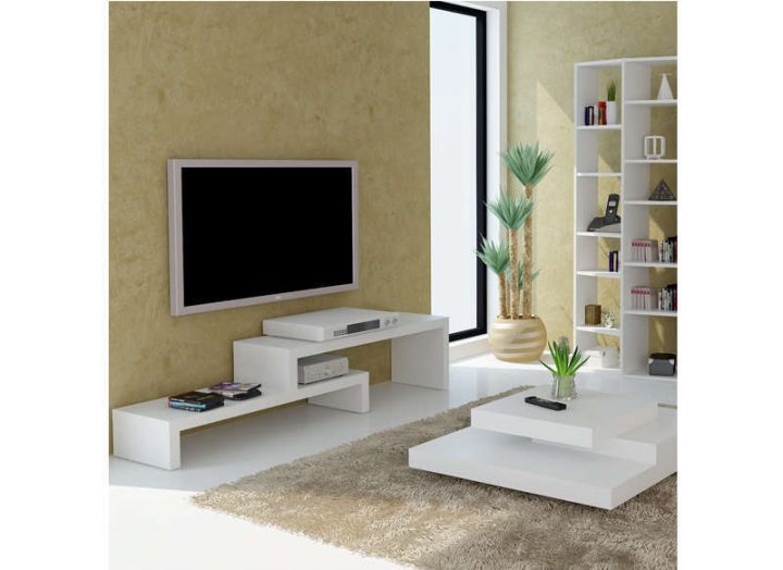Meuble Tv Design Blanc 125 Cm Skien pour Meuble Télé Blanc