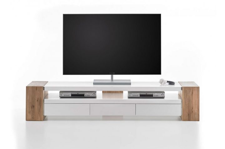 Meuble Tv Design Blanc Et Bois 200Cm – Trendymobilier serapportantà Meuble Télé Blanc